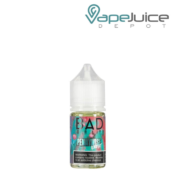 A 30ml bottle of Pennywise Iced Bad Drip Salts with a warning sign - Vape Juice Depot