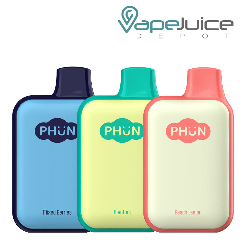 Three Flavors of Phun 6000 Disposable  next to each other- Vape Juice Depot