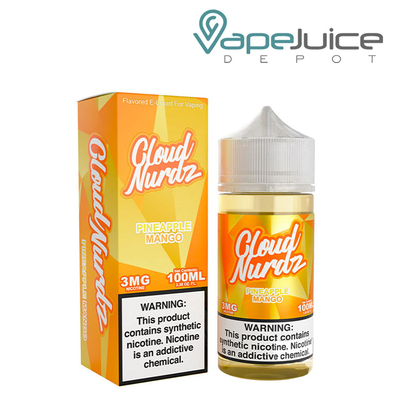 A Box of Pineapple Mango TFN Cloud Nurdz with a warning sign and a 100ml Bottle next to it - HardnSoul