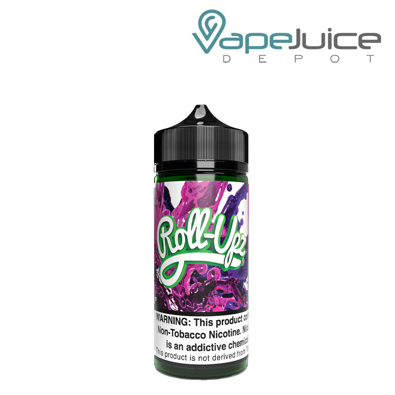 A 100ml bottle of Pink Berry Juice Roll Upz with a warning sign - Vape Juice Depot