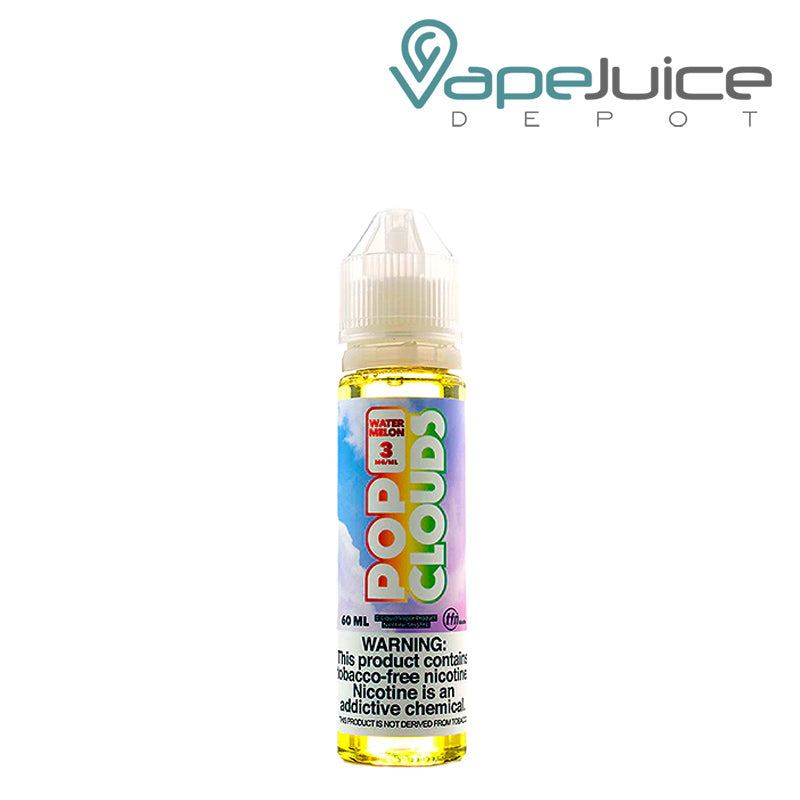 A 60ml bottle of Watermelon Pop Clouds TFN eLiquid with a warning sign - Vape Juice Depot