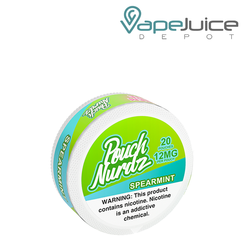 A 12mg Pouch Nurdz Spearmint Nicotine Pouches with a warning sign - Vape Juice Depot