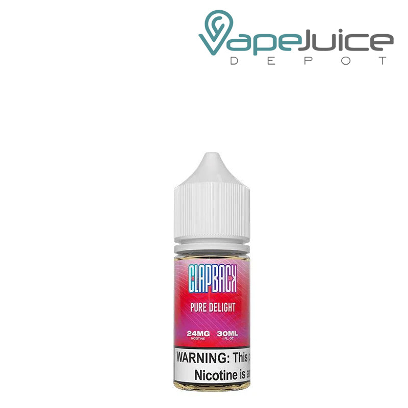 A 30ml bottle of Pure Delight SVRF ClapBack TFN Salt with a warning sign - Vape Juice Depot