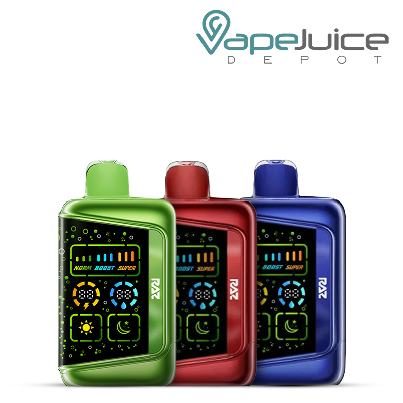 Three Flavors of RAZ RX 50K Dew Edition Disposable with a display screen - Vape Juice Depot