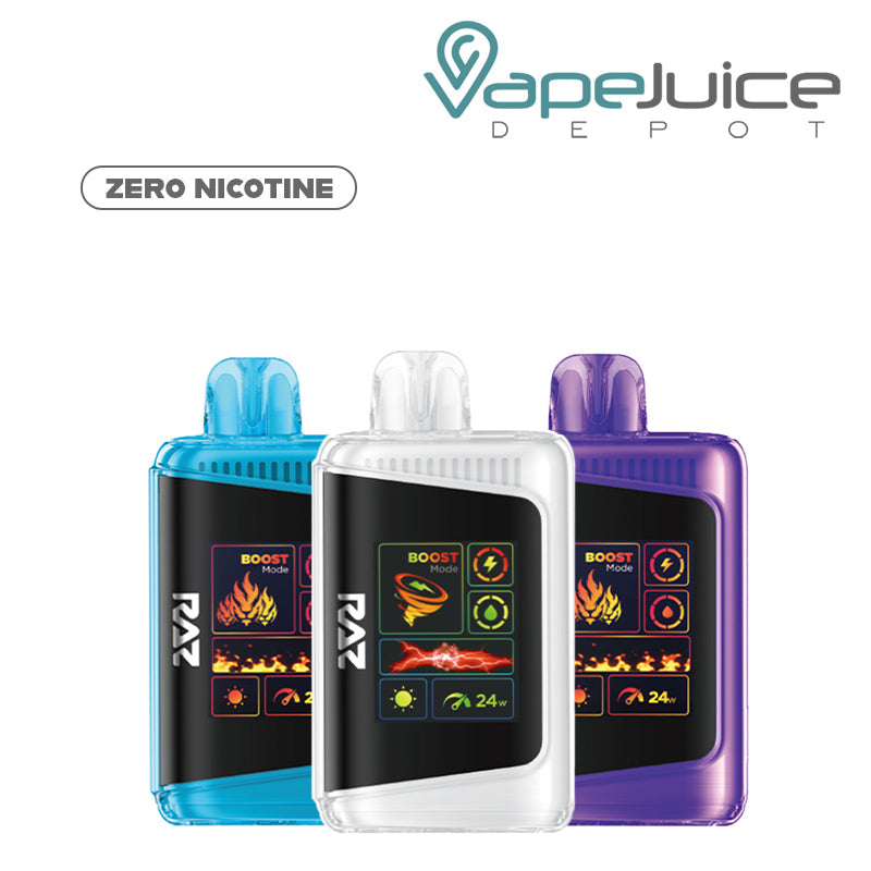 Three Flavors of RAZ LTX 25K Zero Nicotine Disposable with HD screen - Vape Juice Depot