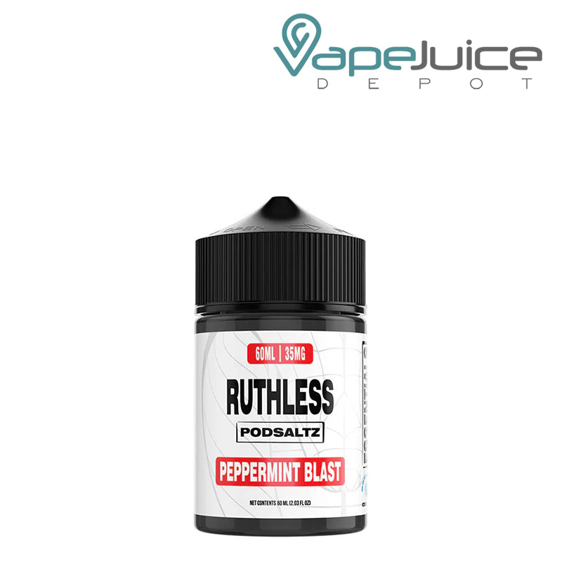 A 60ml bottle of Peppermint Blast Ruthless Essentials PodSaltz - Vape Juice Depot