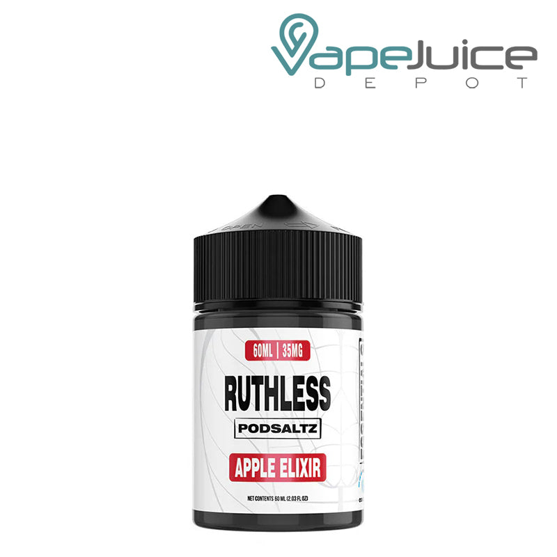 A 60ml bottle of Apple Elixir Ruthless Essentials PodSaltz - Vape Juice Depot