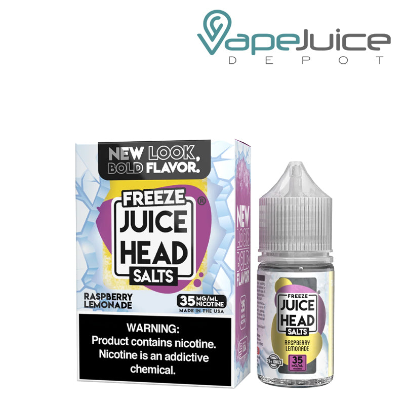 A Box of Raspberry Lemonade Freeze ZTN Salts Juice Head with a warning sign and a 30ml bottle next to it - Vape Juice Depot