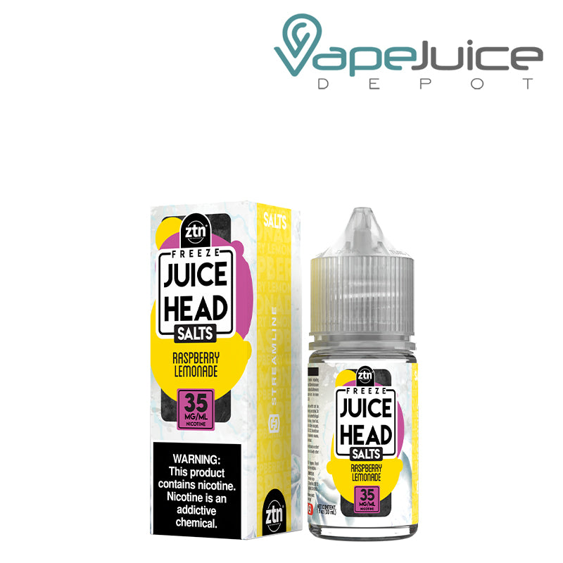 A box of 35mg Raspberry Lemonade Freeze ZTN Salts Juice Head 30ml with a warning sing and a 30ml bottle next to it - Vape Juice Depot