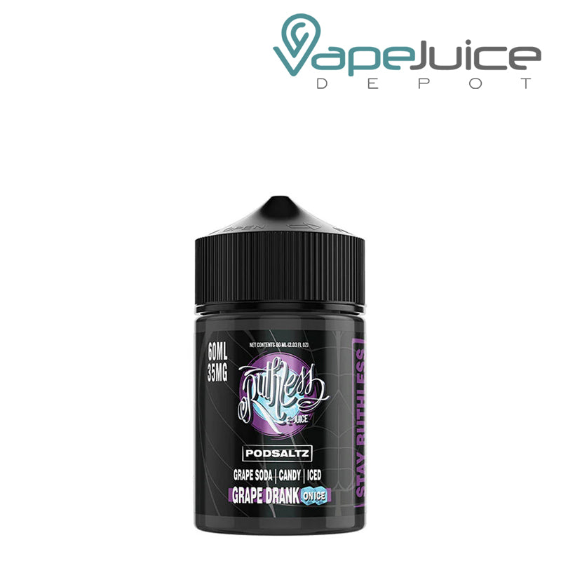 A 60ml bottle of Grape Drunk On Ice Ruthless PodSaltz - Vape Juice Depot