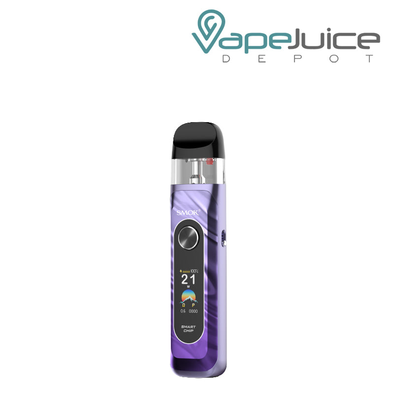 A Purple SMOK Novo 6 Kit with a TFT display screen, and front power button – Vape Juice Depot
