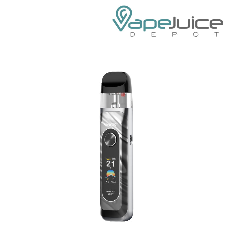 A Silver SMOK Novo 6 Kit with a TFT display screen, and front power button – Vape Juice Depot