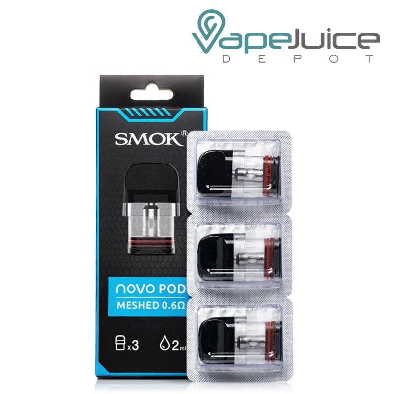 A Box of SMOK Novo Pods 0.6ohm and a pack of pod next to it - Vape Juice Depot