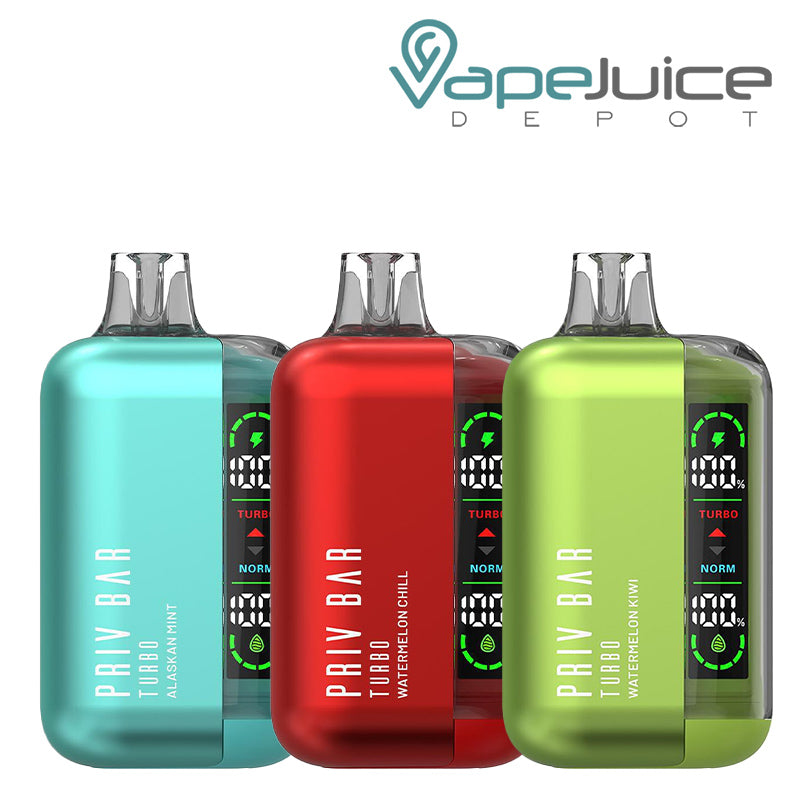 Three Flavors of SMOK Priv Bar Turbo 15K Disposable with display screen - Vape Juice Depot