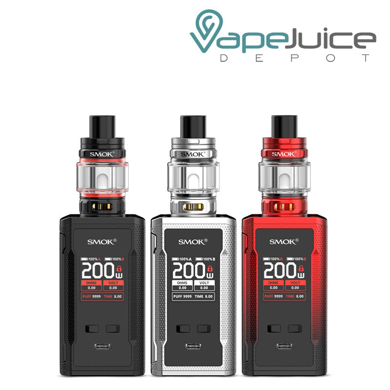 Three Colors of SMOK R Kiss 2 Vape Kit with display screen and buttons - Vape Juice Depot