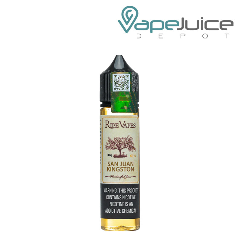 A 60ml bottle of San Juan Kingston Ripe Vapes with a warning sign - Vape Juice Depot