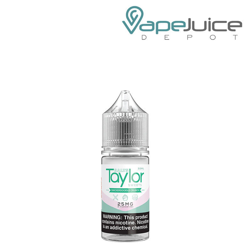 A 30ml bottle of Snickerdoodle Crunch Taylor Salts with a warning sign - Vape Juice Depot
