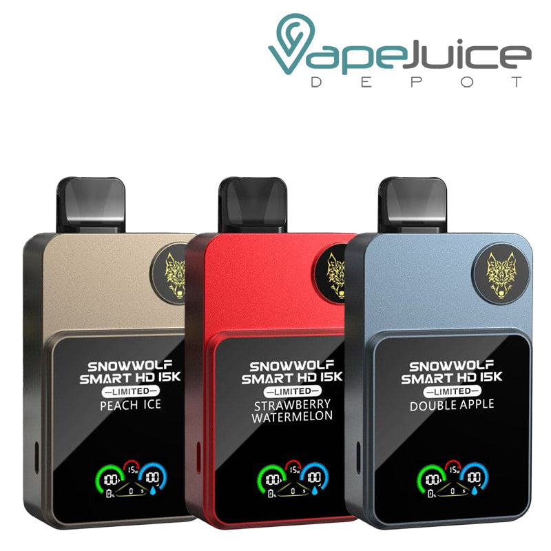 Three Flavors of Snowwolf Smart HD 15K Disposable Vape with display screen - Vape Juice Depot