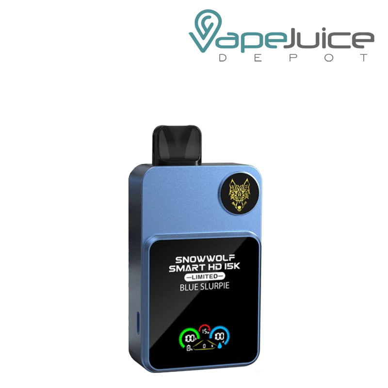 Blue Slurpie Snowwolf Smart HD 15K Disposable Vape with a display screen - Vape Juice Depot