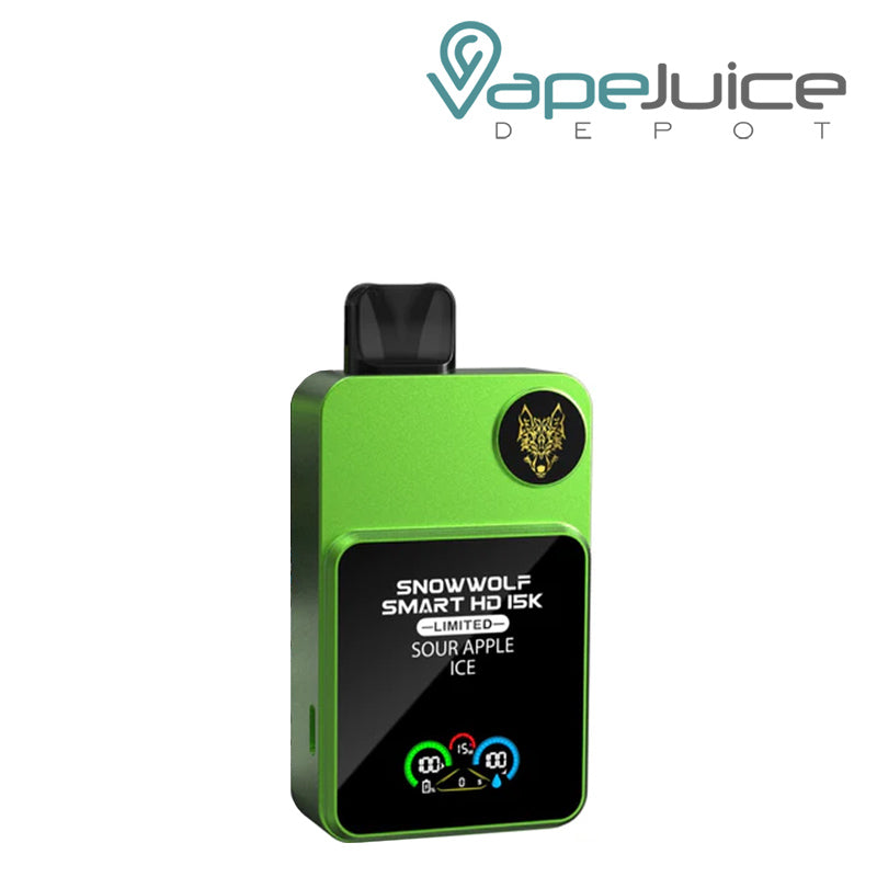 Sour Apple Ice Snowwolf Smart HD 15K Disposable Vape with a display screen - Vape Juice Depot