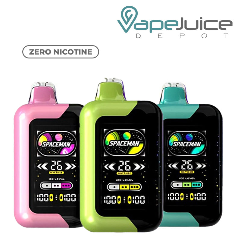 Three Flavors of Spaceman SP40000 Zero Nicotine Disposable with Ultra-Large LED - Vape Juice Depot