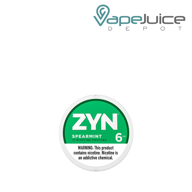 ZYN Spearmint Nicotine Pouches 6MG with a warning sign - Vape Juice Depot
