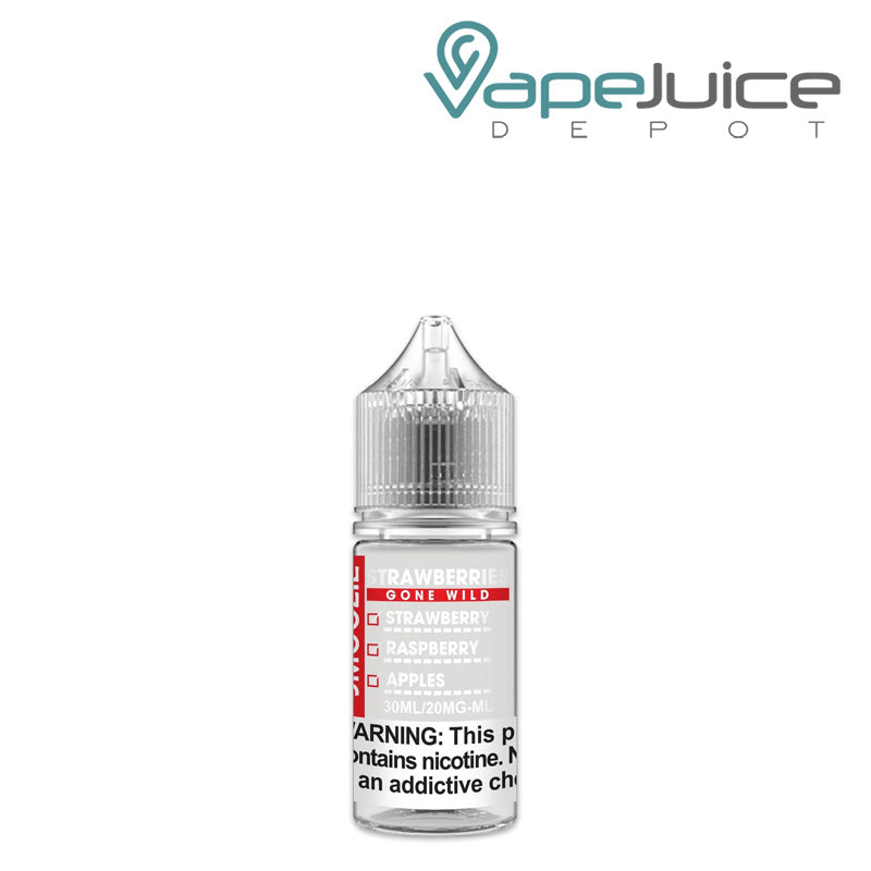 A 30ml bottle of Strawberries Gone Wild Smoozie Salt with a warning sign - Vape Juice Depot