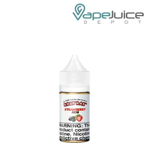 A 30ml bottle of Strawberry Acai SaltBae50 eLiquid with a warning sign - Vape Juice Depot