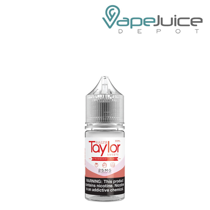 A 30ml bottle of Strawberry Crunch Taylor Salts with a warning sign - Vape Juice Depot