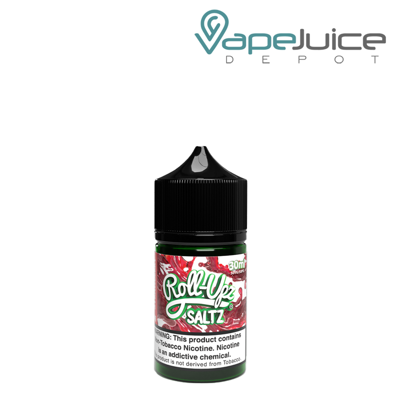 A 30ml bottle of Strawberry Juice Roll Upz Salt with a warning sign - Vape Juice Depot