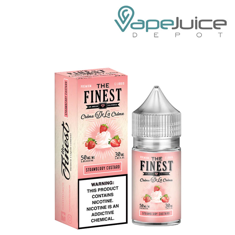 A box of Strawberry Custard Finest SaltNic with a 30ml gorilla bottle next to it - Vape Juice Depot