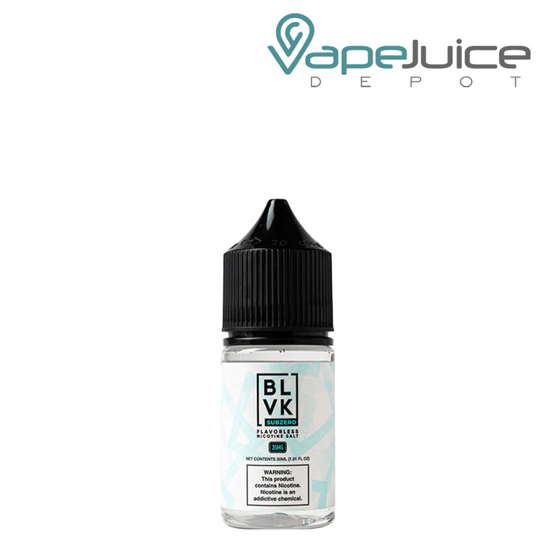 A 30ml bottle of Sub Zero Salt BLVK eLiquid with a warning sign - Vape Juice Depot