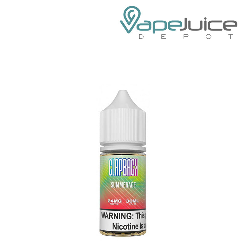 A 30ml bottle of Summerade SVRF ClapBack TFN Salt eLiquid with a warning sign - Vape Juice Depot