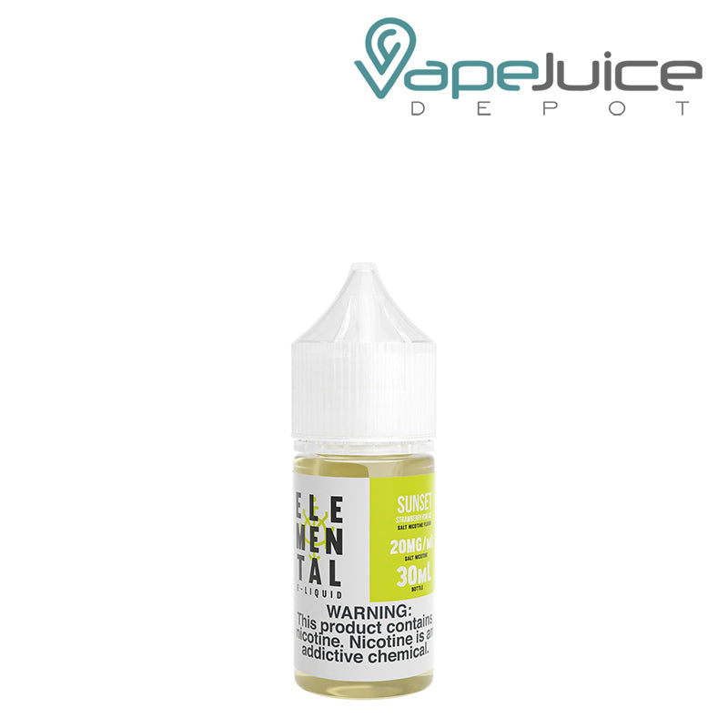 A 30ml bottle of Sunset Salt Elemental E-Liquid with a warning sign - Vape Juice Depot