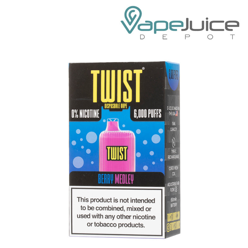 A box of TWIST 6000 ZERO Nicotine Disposable with a warning sign - Vape Juice Depot