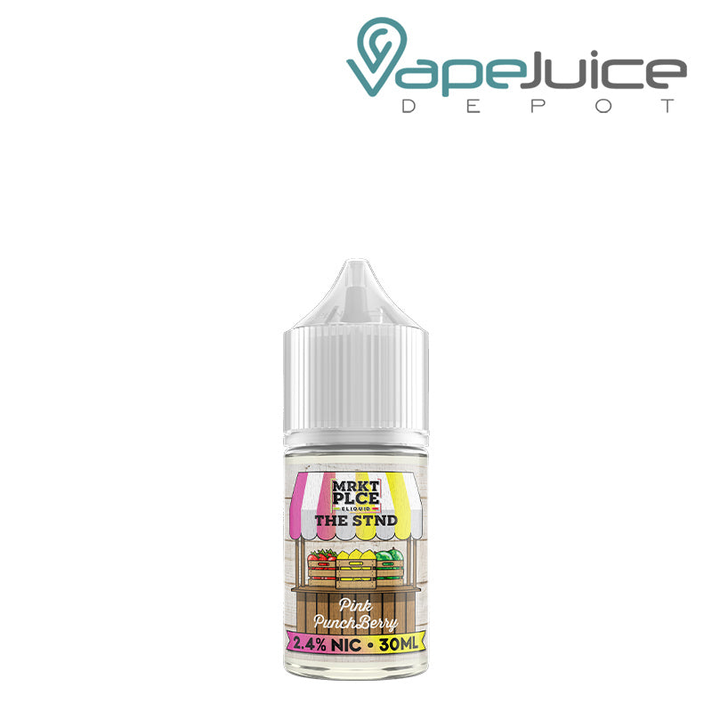 A 30ml bottle of Pink Punch Berry MRKTPLCE The STND Salts with a warning sign - Vape Juice Depot