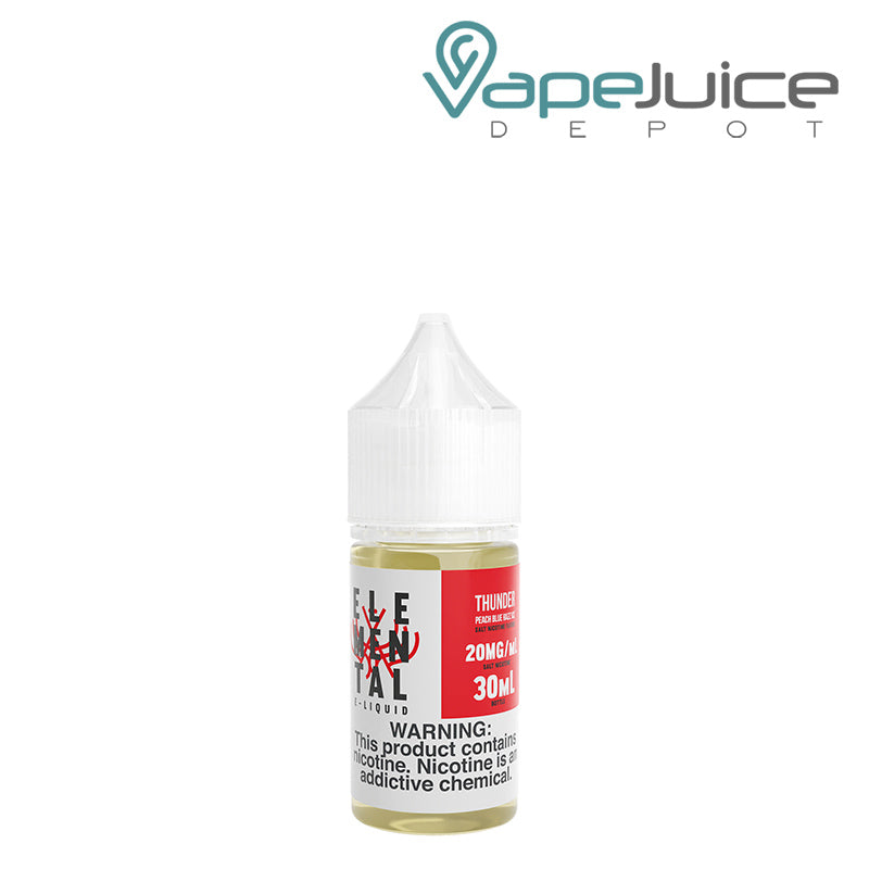 A 30ml bottle of Thunder Salt Elemental E-Liquid with a warning sign - Vape Juice Depot