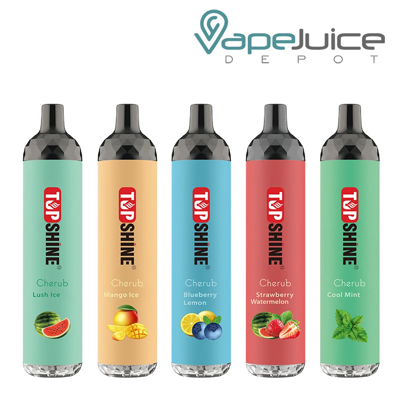 Five flavors of TopShine Cherub Zero Nicotine Disposable - Vape Juice Depot