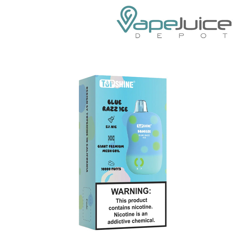 A box of TopShine Squeeze 10000 Disposable with a warning sign - Vape Juice Depot