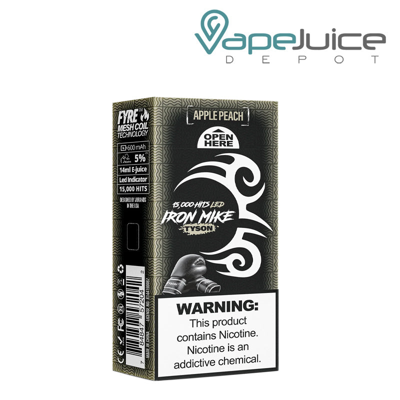 A Box of Tyson 2.0 Iron Mike Disposable Vape with a warning sign - Vape Juice Depot