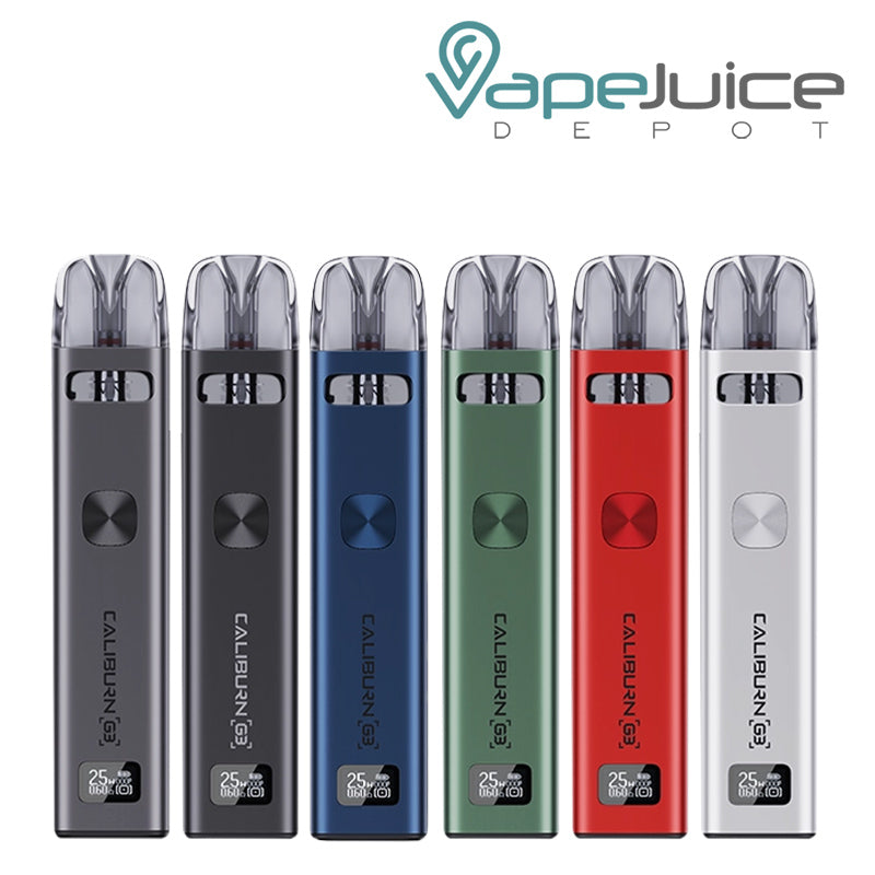 Six colors of UWELL Caliburn G3 Pod System Kit with OLED Display - Vape Juice Depot