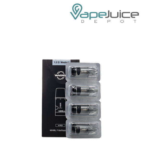 A box of UWELL Whirl F Replacement Pod and a pack of pods next to it - Vape Juice Depot