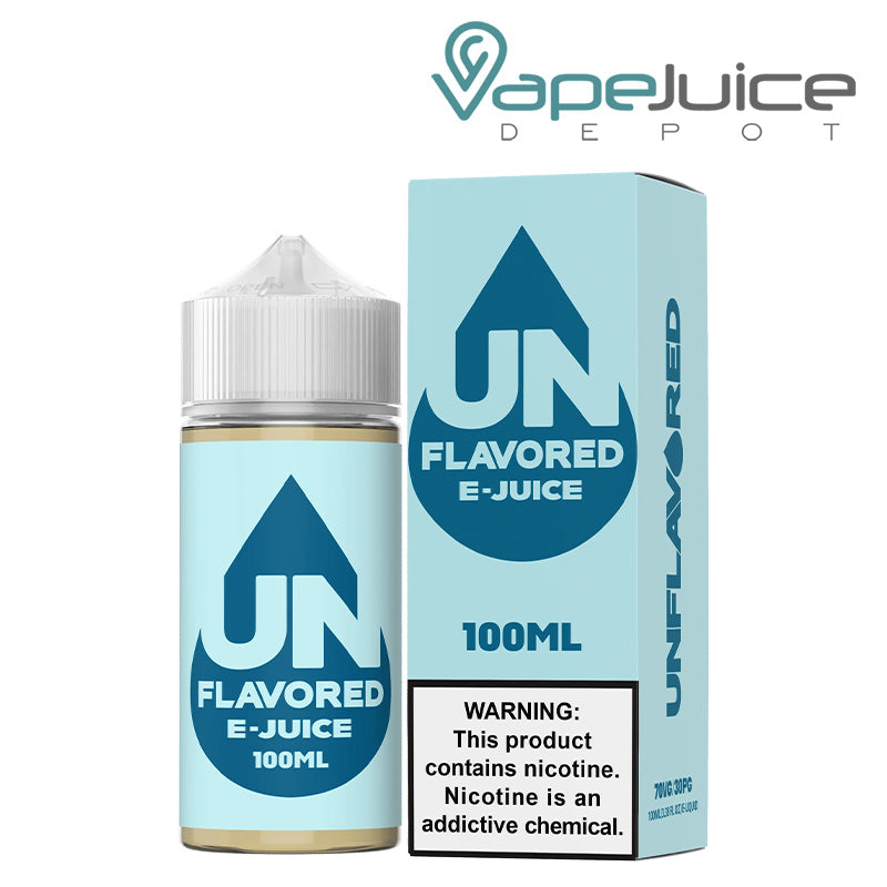 A 100ml bottle of Unflavored Slam Juice and a box with a warning sign next to it - Vape Juice Depot
