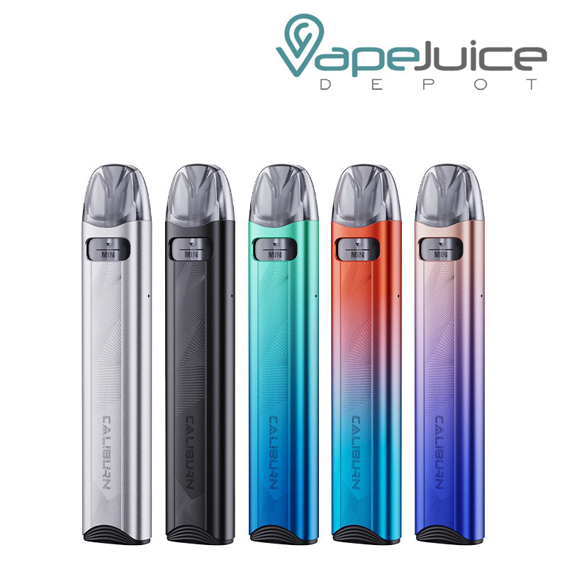 Five colors of UWELL Caliburn A3S Pod System - Vape Juice Depot