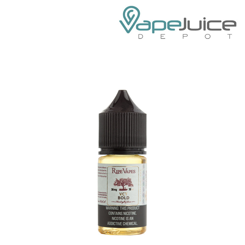 A 30ml bottle of VCT Bold Saltz Ripe Vapes with a warning sign - Vape Juice Depot