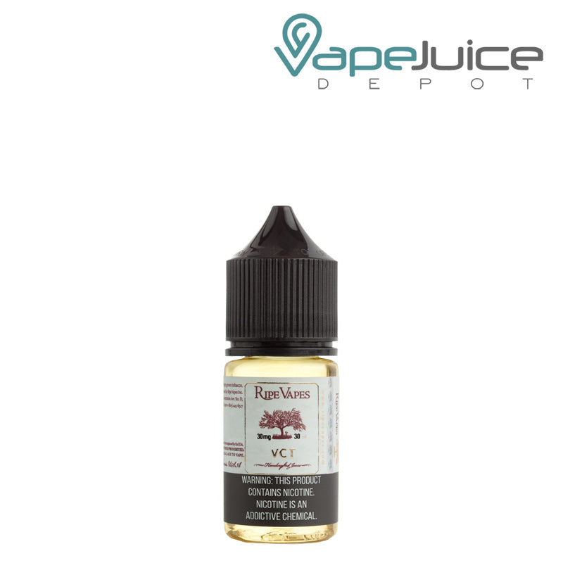 A 30ml bottle of VCT Handcrafted Saltz Ripe Vapes with a warning sign - Vape Juice Depot