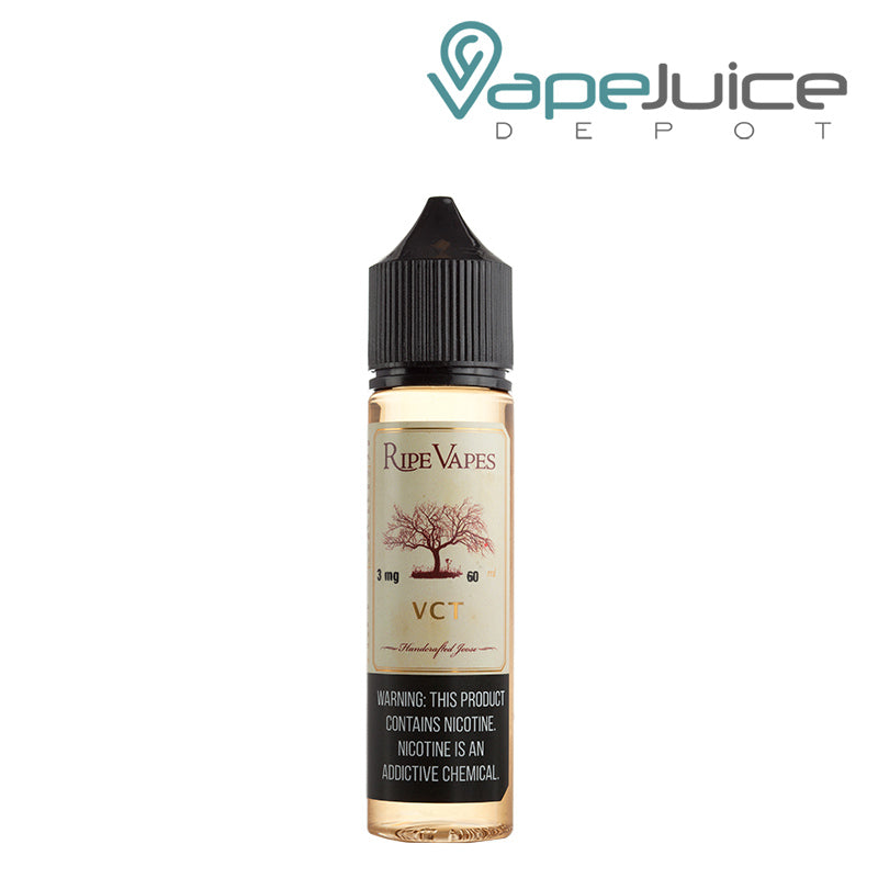 A 60ml bottle of VCT Ripe Vapes with a warning sign  - Vape Juice Depot