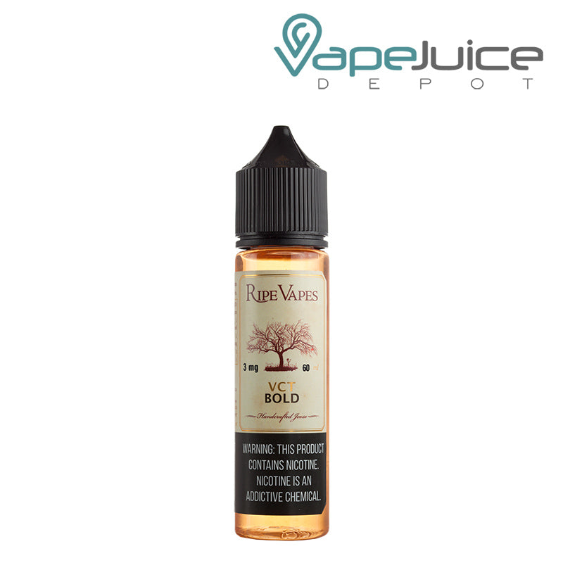 A 60ml bottle of VCT Bold Ripe Vapes eLiquid with a warning sign - Vape Juice Depot