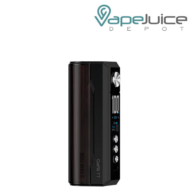 Black Darkwood VooPoo DRAG M100S Box Mod with display screen and adjustment buttons - Vape Juice Depot