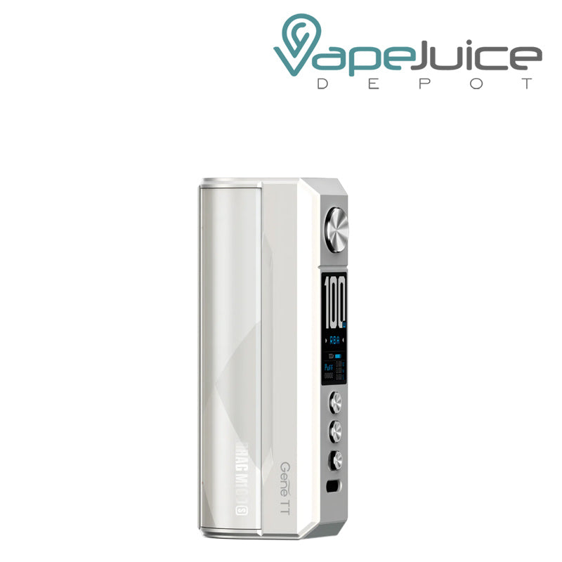 Pearl White VooPoo DRAG M100S Box Mod with display screen and adjustment buttons - Vape Juice Depot